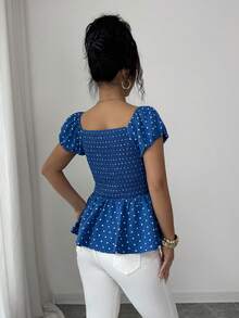 Elenzga Women's Elegant Heart & Polka Dot Pattern Bow Tie Blouse - Multicolor - View 2