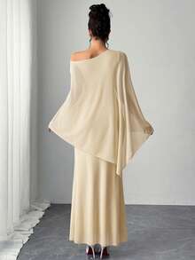 Firerie 女士优雅精致迷人浪漫情人节、约会、舞会、派对礼服，配有3D立体花卉网纱披肩、收腰设计和褶裥A字裙摆 - 杏色 - 查看 7