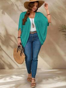 EMERY ROSE Chaqueta casual de talla grande con mangas de murciélago, bajo asimétrico y unicolor, para primavera/verano - Verde - Ver 5