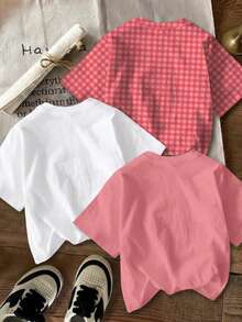 CoComelon X SHEIN Young Girl 3pcs Cartoon Print Casual Round Neck Short Sleeve T-Shirt - Multicolor - View 2