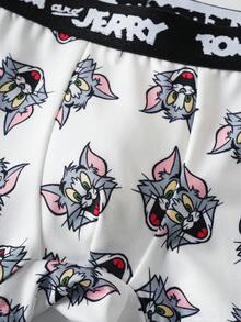 TOM & JERRY X SHEIN 2pcs/Set Young Boy Cartoon Allover Print Contrast Letter Tape Waist Comfortable Boxer Briefs - Black and White - View 5