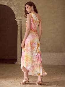 MOTF PREMIUM WOMEN'S PLEATED FLORAL PRINT DRESS, ROMANTIC FOR DATES, SPRING/SUMMER - Multicolor - View 3