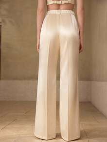 MOTF PREMIUM WOMEN'S SATIN TWILL FLARED LEG TROUSERS - Apricot - View 3