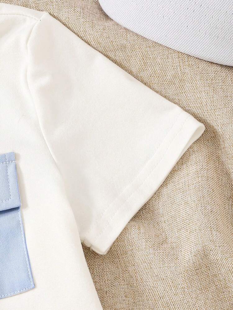 SHEIN Genkimix Kids 男童夏季休闲短袖T恤和短裤套装 - 淺藍色 - 查看 4