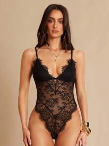 Silquee Áo liền thân gợi cảm đa năng dành cho nữ, phối ren. - màu đen - Xem 1