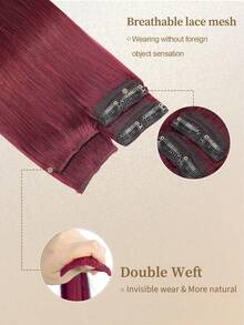 4PCS Straight Clip In Hair Extensions Human Hair, Double Weft Invisible Design With 8 Clips, 99J# Wine Red Premium Remy Hair, 12‑18 Inch, For Full‑Head Volume Boost, Perfect For Women & Girls Daily Wear, Fall Outfits, Halloween And Christmas Holiday - S99J - View 3