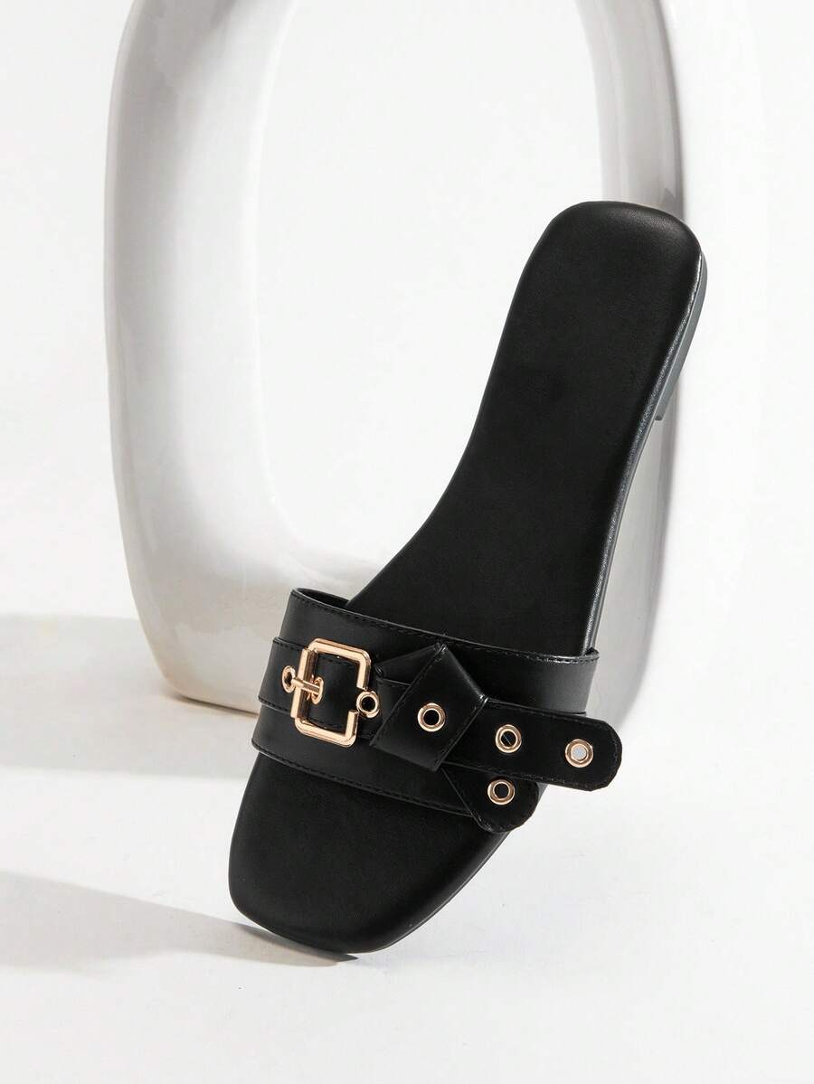 Solezae Women's Comfortable Slip-On Flat Sandals With Knot Eyelet Decor Valentine's Day - Black - View 1