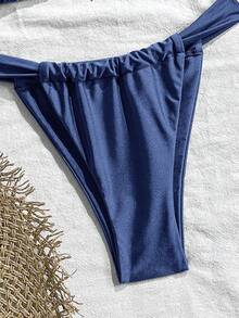 Swim Mod Bộ đồ bơi 2 mảnh, màu trơn, dây đeo dày, họa tiết sao biển, áo ngực tam giác và quần lọt khe, đồ bơi mùa hè gợi cảm cho nữ, bộ bikini màu xanh navy, bộ bikini đi nghỉ mát, bộ bikini kín đáo, bộ bikini siêu nhỏ, bộ bikini màu trơn, đồ bơi hai mảnh. - Màu xanh bụi bặm - Xem 6