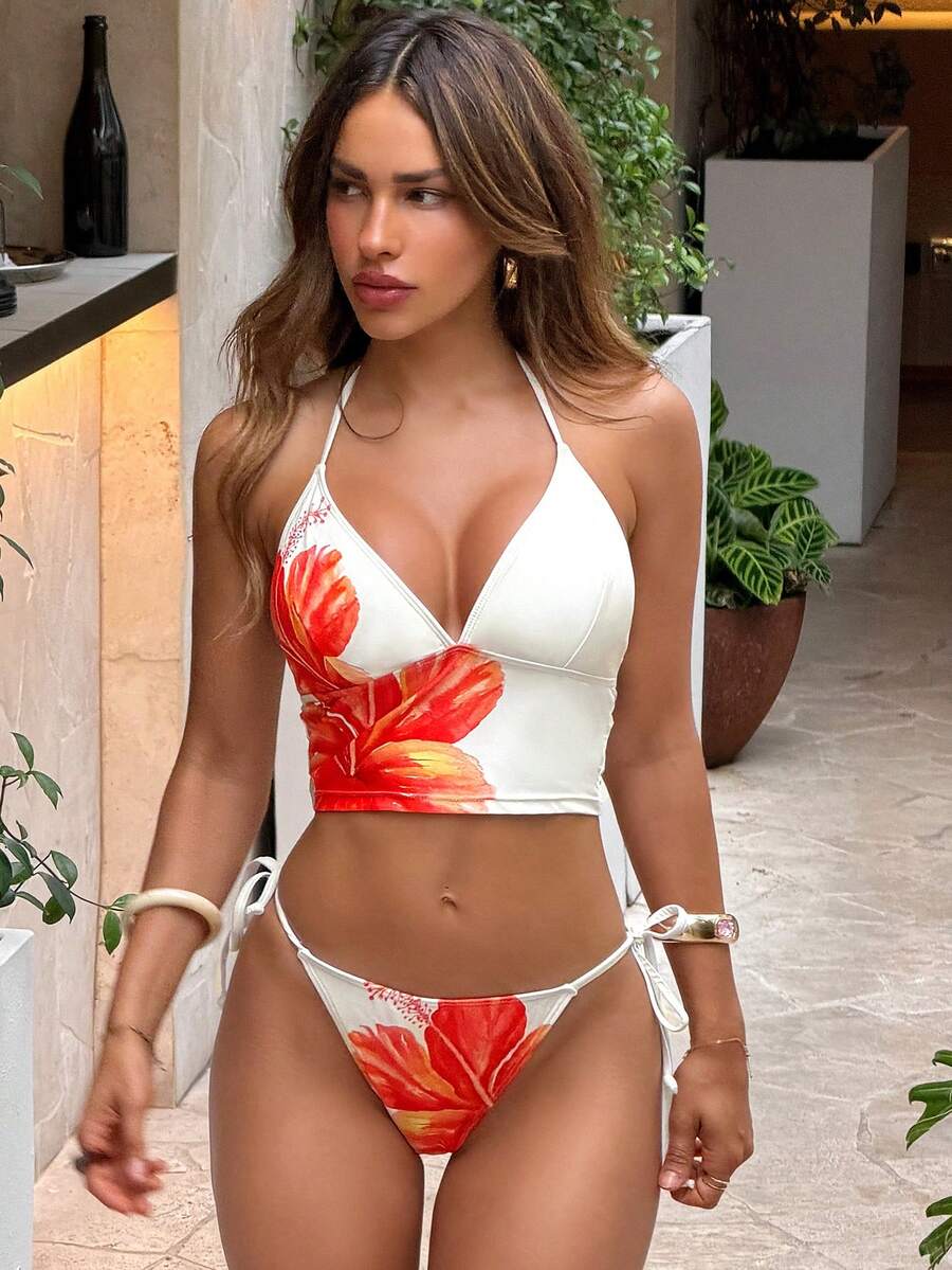 Bonvoyette Women's Spring/Summer Positioning Print Spaghetti Strap Camisole Bikini - Multicolor - View 1