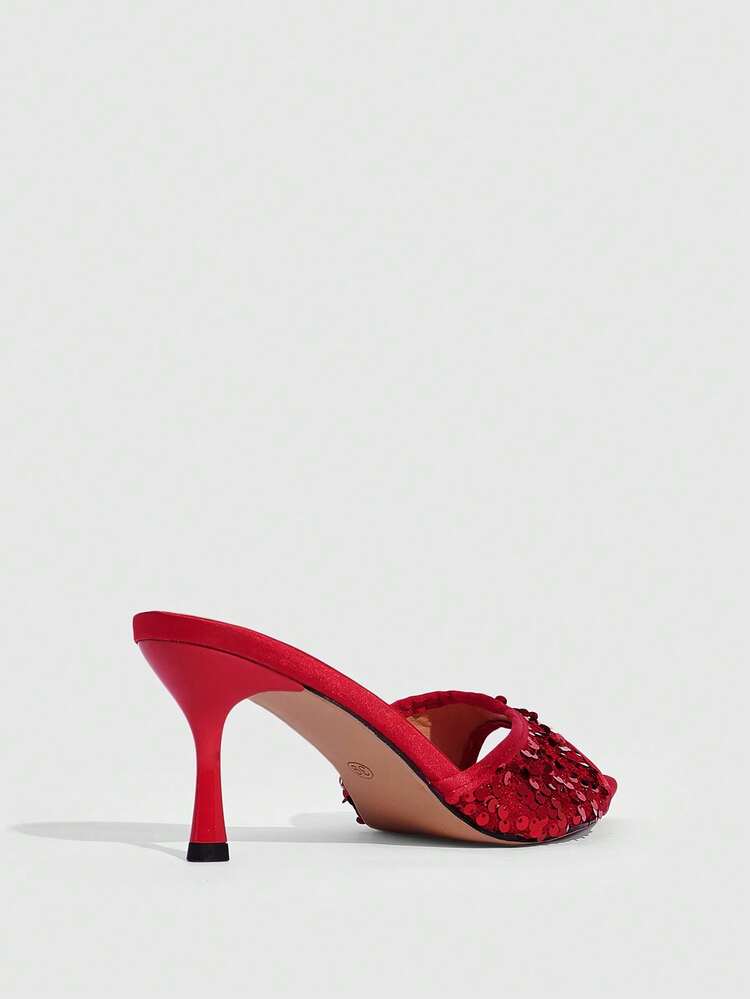 CUCCOO SZL Women Shoes Classic Simple Fashion Sexy High Heel Sandals Shiny Banquet Party Dance Sexy Wear Mule Women's Shoes High Heel Sandals Spring Shoes