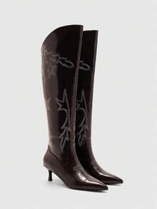 Mnmlis Women's Pointed Toe Elegant High Heel Over-The-Knee Boots, Suitable For Party Occasions Valentine's Day - Brown - View 3