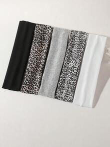 ROMWE Goth 5pcs Vintage Leopard Print + Solid Color Wide Headbands For Women, Suitable For Daily Street Style, Music Festivals, Art Exhibitions And Other Events - 5pcs/set - View 2