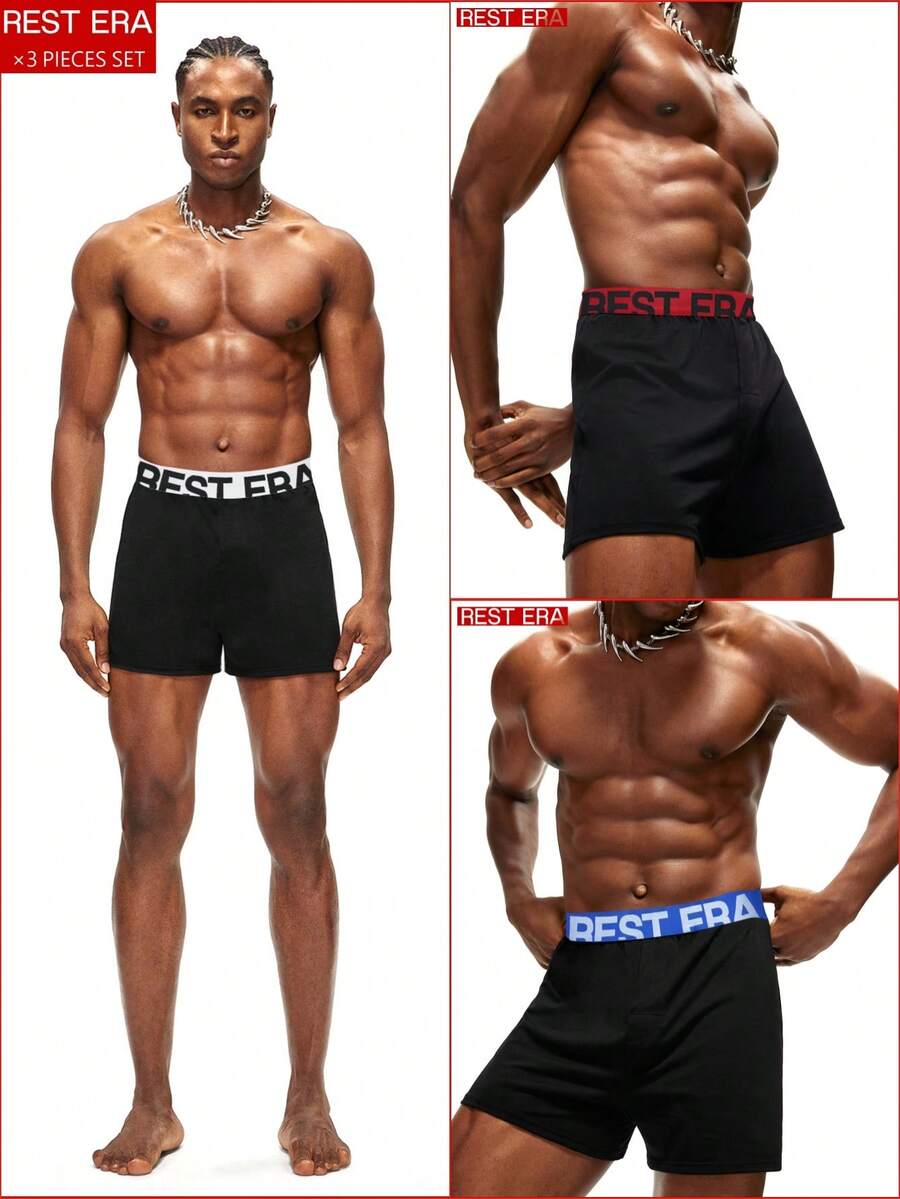 3pcs/Set Men's Letter Printed Airy Pants - Multicolor - View 1