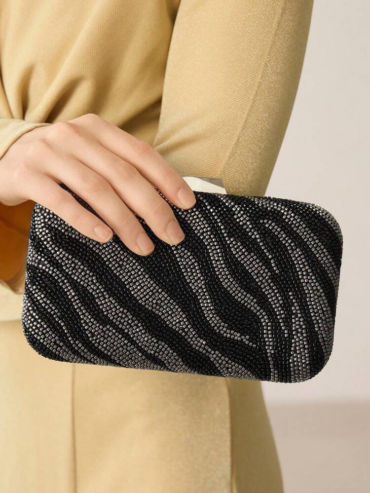 ZEBRA PATTERNED BEADED EMBROIDERED EVENING BAG