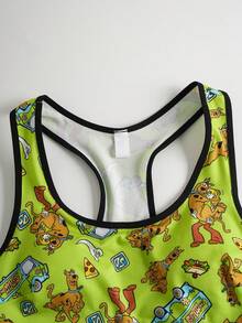 SCOOBY-DOO X SHEIN Women's Comfortable Soft Breathable Dog Print Letter Tape Bra And Panty Set - Green - View 7
