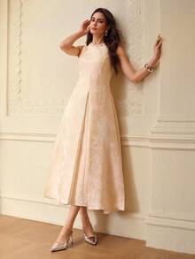ZEYLAH Elegant Party Beaded Jacquard Dress, Spring/Summer - Apricot - View 6