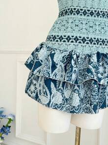 Elamini 佩斯利印花无肩带迷你连衣裙，休闲度假风 - 薄荷藍 - 查看 5