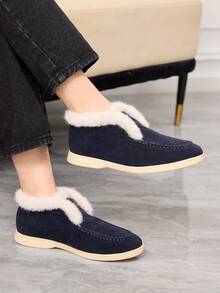 Sleekvia Women's Plush Lining Casual Versatile Flat Shoes - Navy Blue - View 1