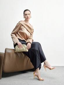 CUCCOO BIZCHIC 女士圆头细高跟金色踝带简约时尚优雅女士高跟凉鞋配裙摆日常百搭通勤凉鞋 - 金色 - 查看 6
