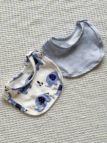 SHEIN Vintaside Kids 5pcs/Set Newborn Baby Boy Summer Outfit, Includes Cute Bear Print Knit Soft Romper, All-Over Print Pants, Hat, Bib, Gloves - Blue - View 8