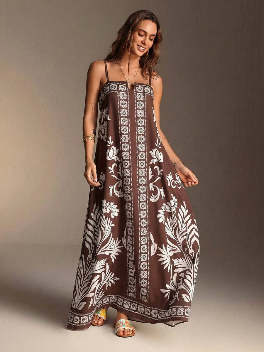 Swim Vcay Summer Beach Time Loose Floral & Chinoiserie Print Maxi Dress - Multicolor - View 1