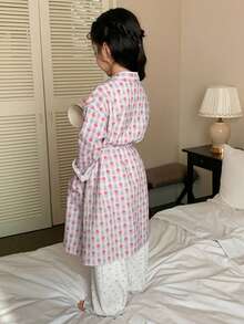 DAZY 少女心形印花腰带口袋长袖睡袍 - 彩色 - 查看 6