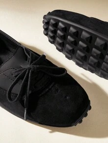 CUCCOO EASI Women's Lace-Up Design Casual Flat Shoes For Daily Wear - Black - View 4