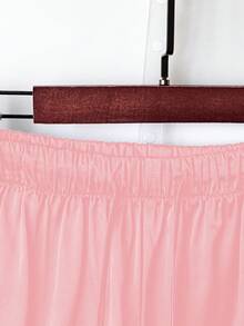 Lyxana Women's Casual Solid Color Drawstring Waist Long Pants - Pink - View 5