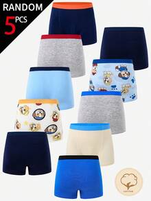 5条/包 男童随机可爱小狗印花舒适纯棉三角内裤 - 彩色 - 查看 2