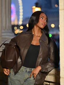 Mima John Autumn New Loose Casual PU Women's Jacket,Fall Women Clothes - Brown - View 6