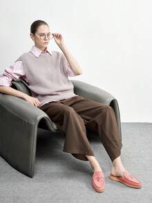 CUCCOO BIZCHIC 女士休闲黑色百搭平底一脚蹬鞋，圣诞节必备 - 西瓜粉 - 查看 10