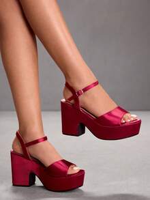 CUCCOO SZL 女士时尚PU皮踝带凉鞋，舒适厚底坡跟，适合通勤、约会、派对、度假、婚礼、情人节和圣诞节等场合。 - 酒紅色3 - 查看 1