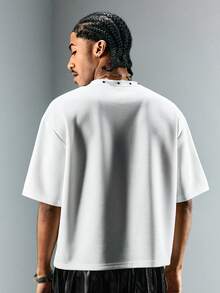 ROMWE MEN Grunge Punk 男士圆领翅膀印花铆钉短袖T恤 - 白色 - 查看 3