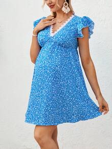 SHEIN 孕妇时尚碎花V领连衣裙 - 彩色 - 查看 4