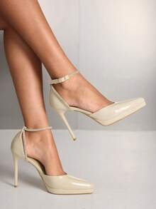 CUCCOO SZL Women Shoes Women's Pointed Thin High Heel Heightening Water Table Apricot Rhinestone Strip Women's High Heel Shoes Ankle Strap Hollow Shoes Wedding Party Banquet Nightclub Fashion Gorgeous Simple High Heel Women's Shoes Valentine's Day - Beige - View 5