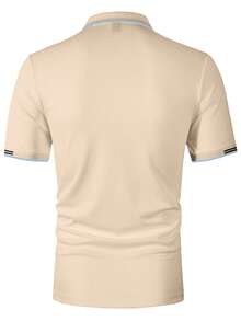 Manfinity Mode 男士夏季休闲条纹拼接短袖 Polo 衫 男士 Polo 衫套装 男士 Polo 衫 男士 Polo 衫 领子 - 杏色 - 查看 2