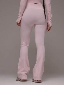 Musera Sport 罗纹高腰喇叭运动裤，适合瑜伽、普拉提、板式网球、网球、匹克球等运动，冬季健身穿着。 - 粉色 - 查看 2