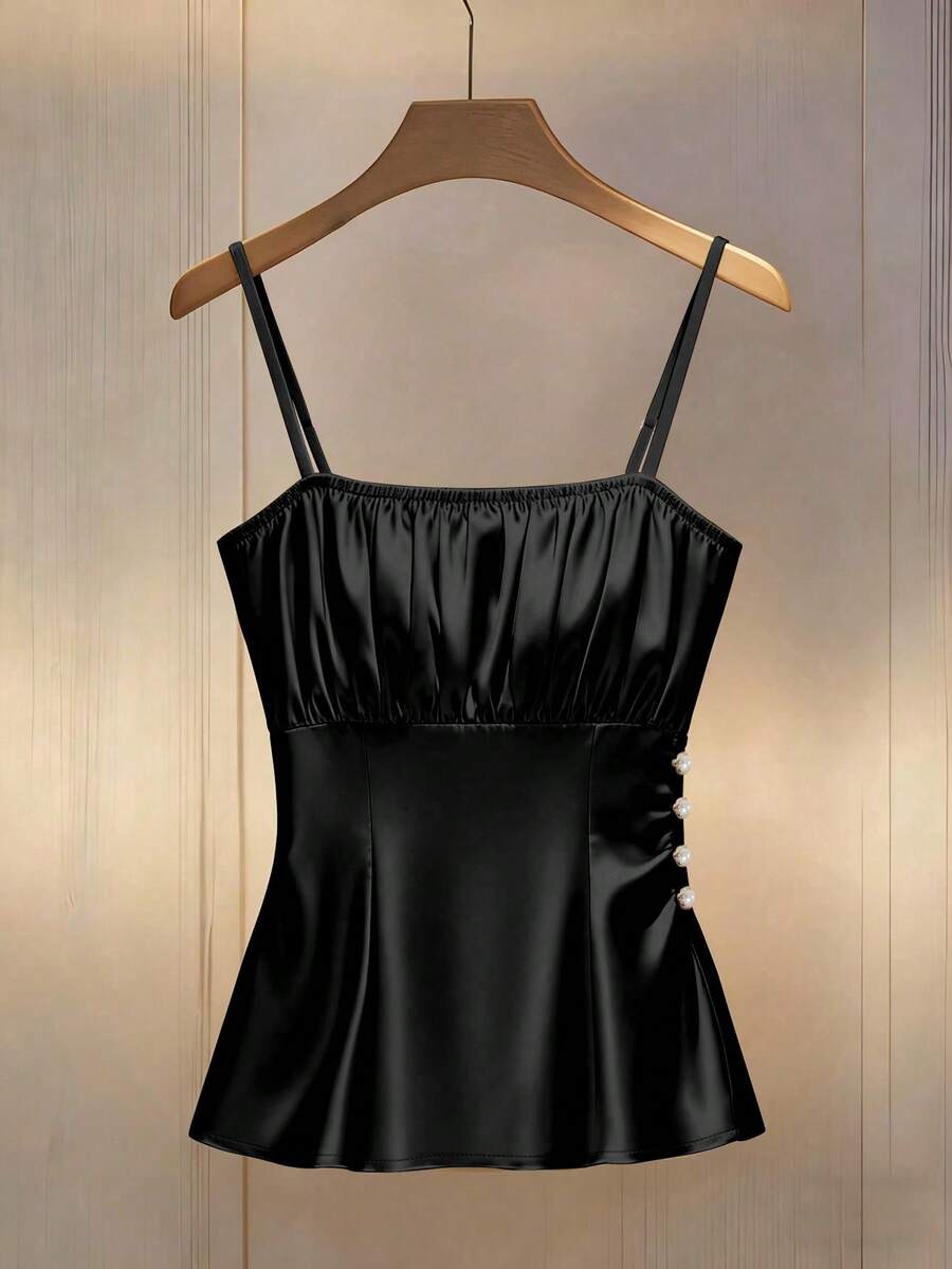 Franclia Elegantes gerafftes Damen-Camisole - Schwarz - Übersicht 1