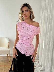 SHEIN LUNE 女士休闲条纹爱心装饰吊带衫，日常百搭，春夏粉色上衣，适合夏季穿着，春季女装，情人节必备，外出必备，休闲女式衬衫，度假必备，夏季休闲装 - 粉色 - 查看 4