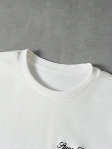 PAVTROS 男士休闲日常通勤字母印花短袖白色T恤，夏季 - 白色 - 查看 7