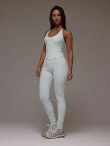 Musera Sport Cross Back Longline Sports Top And Leggings Set Active Workout Gym Pilates Fitness Daily Casual Smoky Quartz Summer - Dusty Pink - View 4