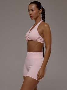Musera Sport 褶皱细节露背运动文胸和提臀短裤两件套，适合运动健身、健身房、普拉提、日常休闲运动，清凉透气，适合夏季运动。 - 彩色 - 查看 4