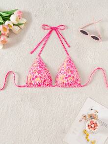 Swim Mod Women's Ditsy Floral Spaghetti Strap Backless Bikini Top - Multicolor - View 3