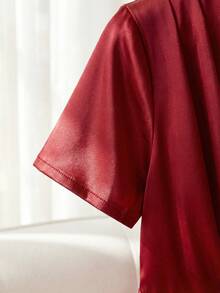 Franclia 女士优雅光滑缎面褶皱腰部无袖红色连体裤 - 紅色 - 查看 6