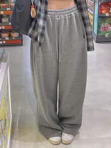 DAZY Women's Drawstring Straight Leg Sweatpants, Elastic Waist Loose Casual Pants - Grey - View 7