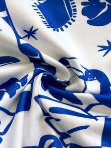 Soleia 一件女士蓝白热带棕榈树印花连体裤，优雅休闲沙滩度假装 - 藍白色 - 查看 7