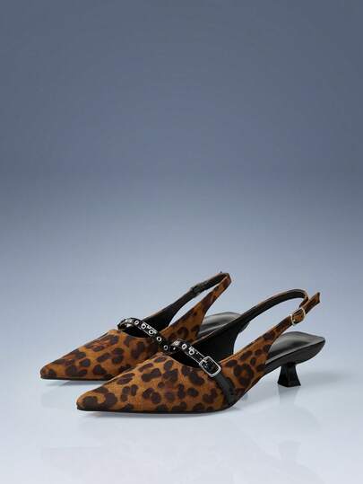 CUCCOO GRLICON Women's Fashion Leopard Print Buckle Pointed Toe High Heel Pumps