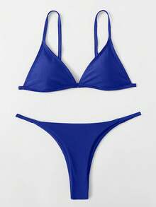 SHEIN Swim Bộ bikini gợi cảm, màu trơn, thời trang dành cho nữ - Màu xanh hải quân - Xem 1