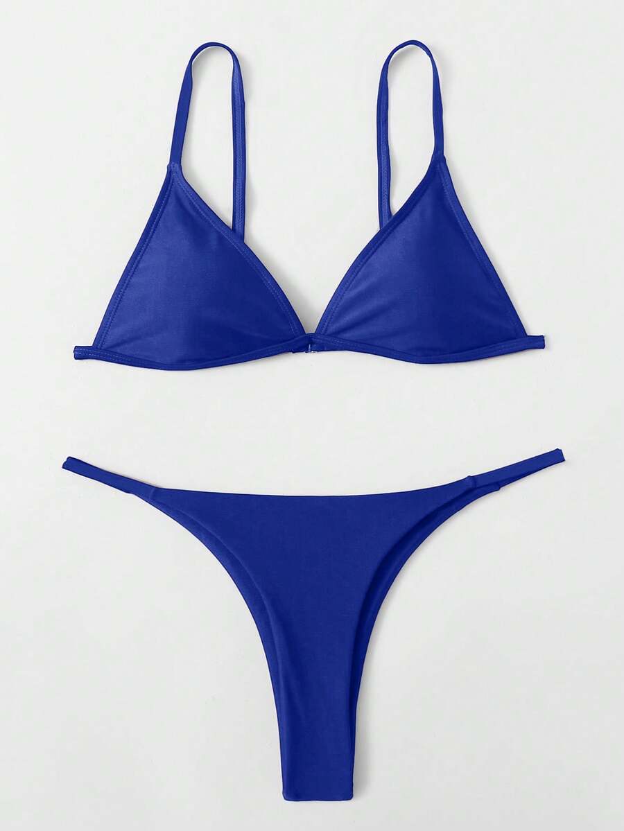 SHEIN Swim Bộ bikini gợi cảm, màu trơn, thời trang dành cho nữ - Màu xanh hải quân - Xem 1