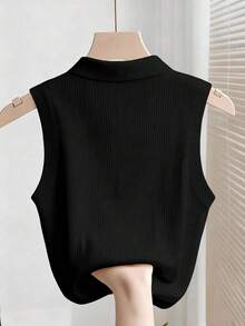 Resyla Women's Casual Collared Button Half Placket Cherry Embroidery Pattern Versatile Daily Wear Top - Black - View 2